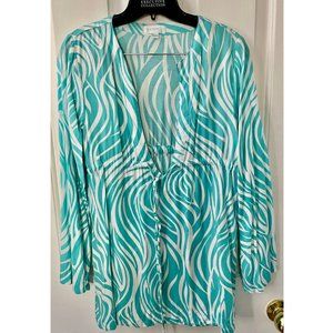 ESCAPADA BEACH BLUE AND WHITE BEACH COVER UP SIZE MEDIUM